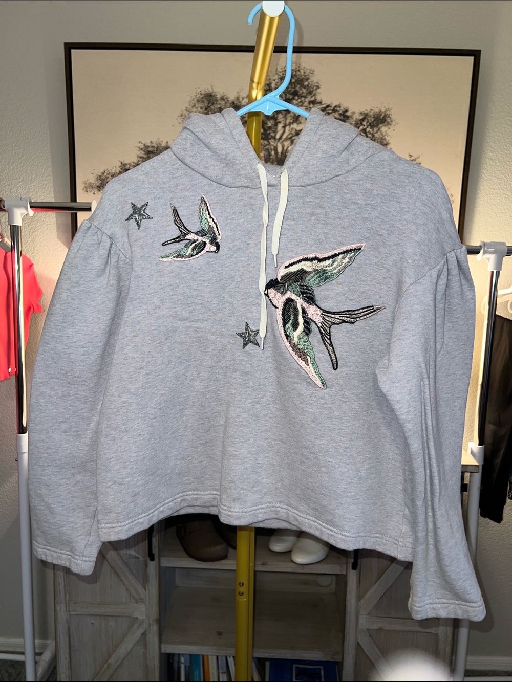 Rebecca Taylor Gray Embroidered Bird Hoodie Size 6